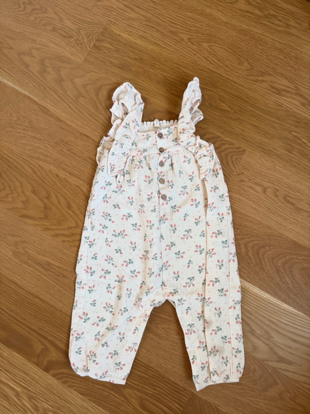 Quincy Mae Cream Floral Ruffle Strap Romper